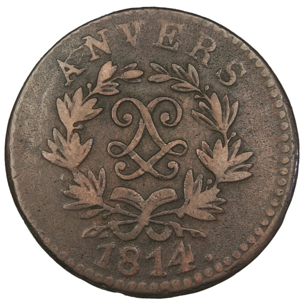 FRANCE, 5 Centimes, 1814, Anvers, VF(20-25), Bronze, Gadoury #131b1, 12.98