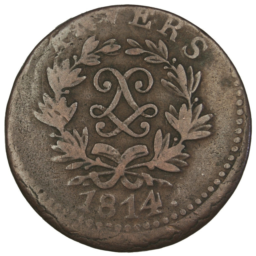 FRENCH STATES, 5 Centimes, 1814, Anvers, KM #4.1, VF(20-25), Bronze, Gadoury...