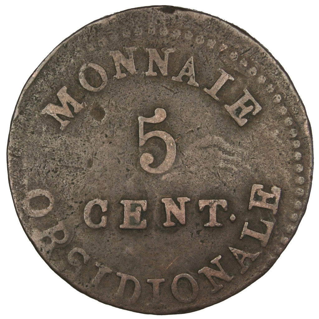 FRENCH STATES, 5 Centimes, 1814, Anvers, KM #4.1, VF(20-25), Bronze, Gadoury...