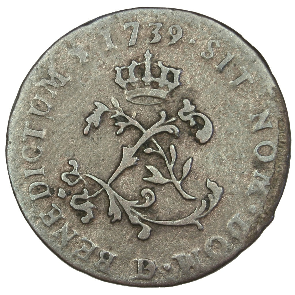 FRANCE, Double sol (2 sous) en billon, 2 Sols, 1739, Lyon, KM #500.6,...