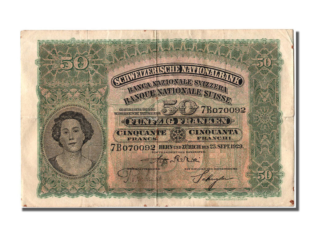 Switzerland, 50 Franken, 1929, KM #34d, 1929-09-25, VF(30-35), 7B070092