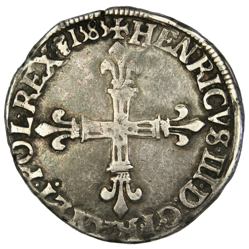 FRANCE, 1/4 Ecu, 1585, Saint Lô, EF(40-45), Silver, Sombart #4662, 9.49
