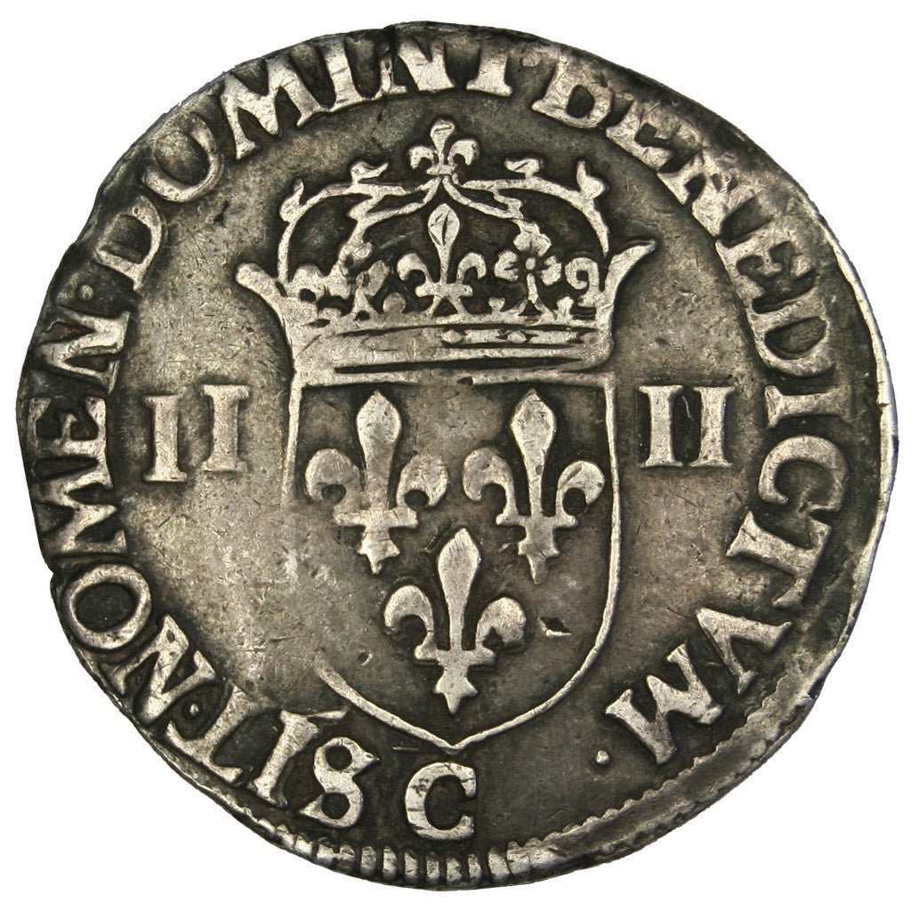 FRANCE, 1/4 Ecu, 1585, Saint Lô, EF(40-45), Silver, Sombart #4662, 9.49