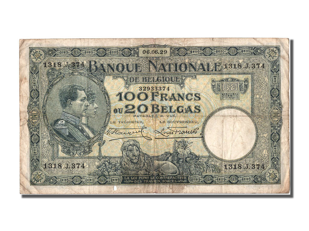 Belgio, 100 Francs-20 Belgas, 1929, 1929-06-06, MB