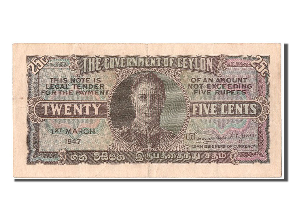 Ceylon, 25 Cents, 1947, KM #44b, 1947-03-01, AU(55-58), A55 307524