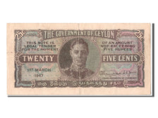Ceylon, 25 Cents, 1947, KM #44b, 1947-03-01, AU(55-58), A55 307524
