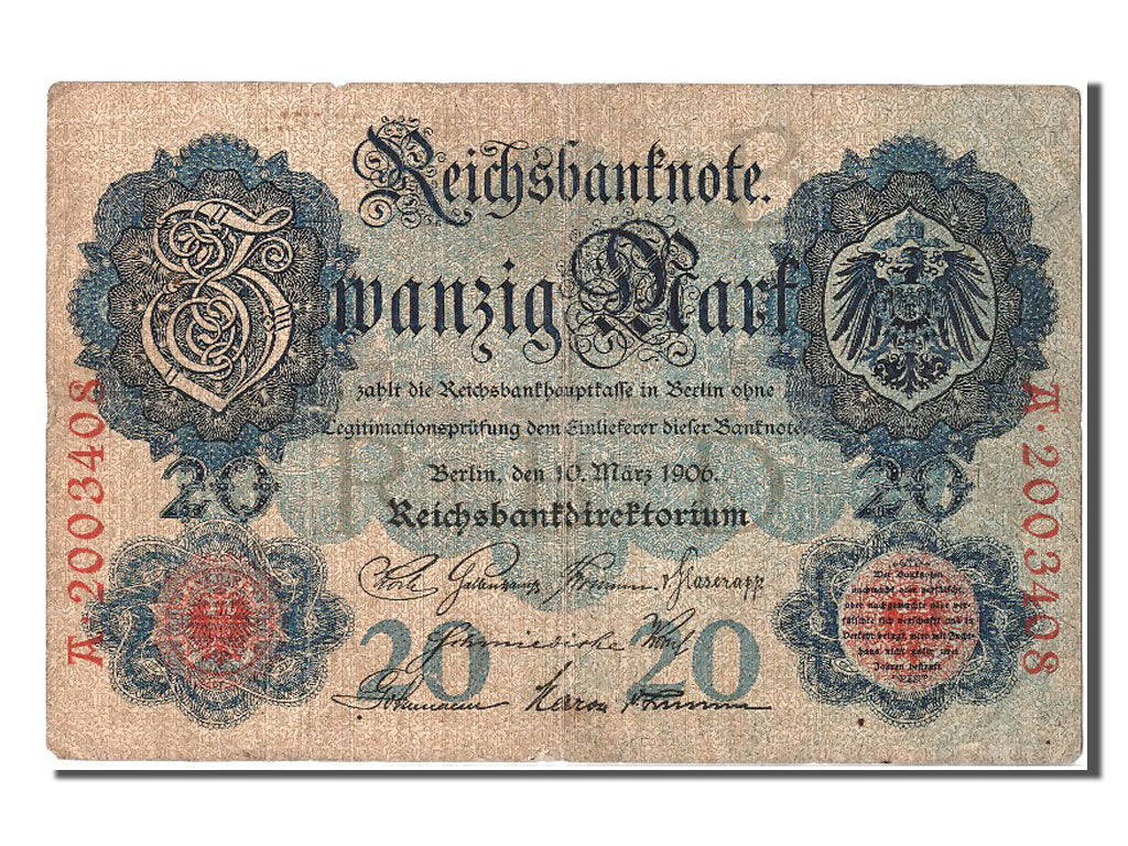 Billete, 20 Mark, 1906, Alemania, 1906-03-10, BC+