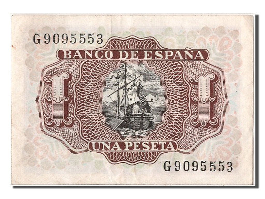 Spain, 1 Peseta, 1953, KM #144a, 1953-07-22, AU(50-53), G9095553