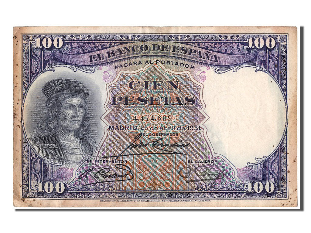 Spain, 100 Pesetas, 1931, KM #83, 1931-04-25, VF(30-35), 4474609