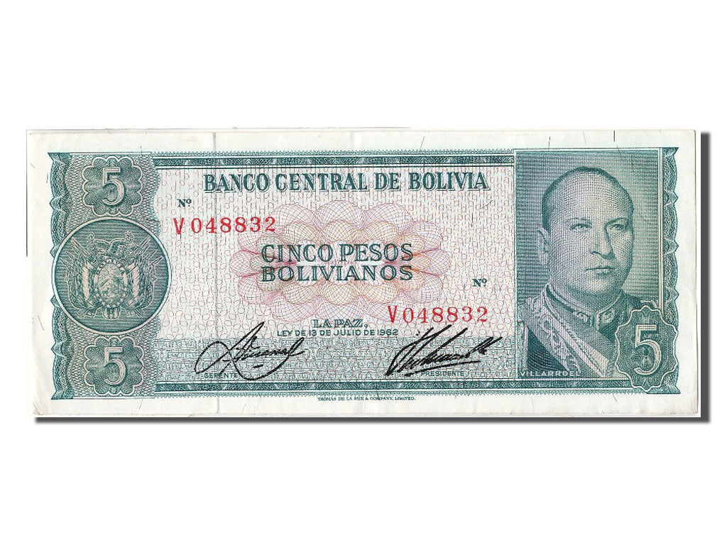Bolivia, 5 Pesos Bolivianos, 1962, KM #153a, UNC(60-62), V 048832