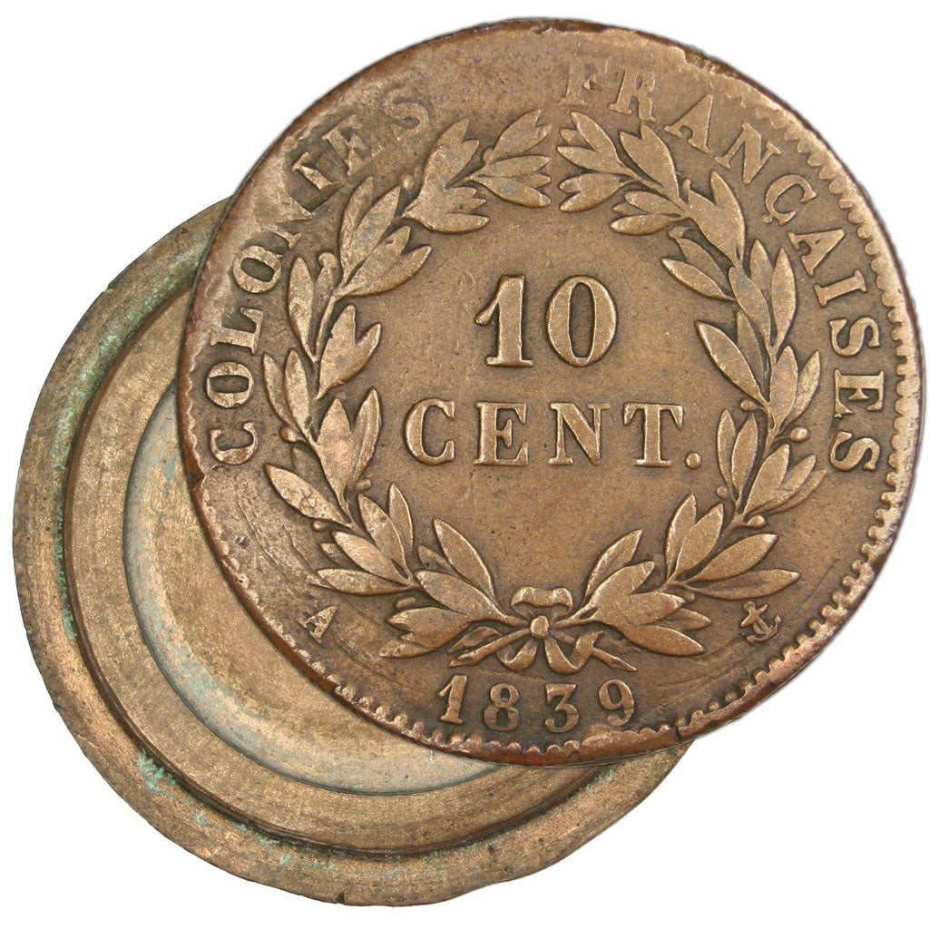 General Colony, 10 Centimes, 1839, Paris, VF(30-35), Bronze, Lecompte #314,...