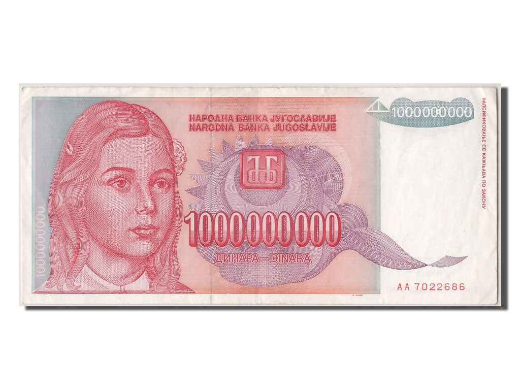 Yugoslavia, 1,000,000,000 Dinara, 1993, KM #126, AU(55-58), AA 7022686