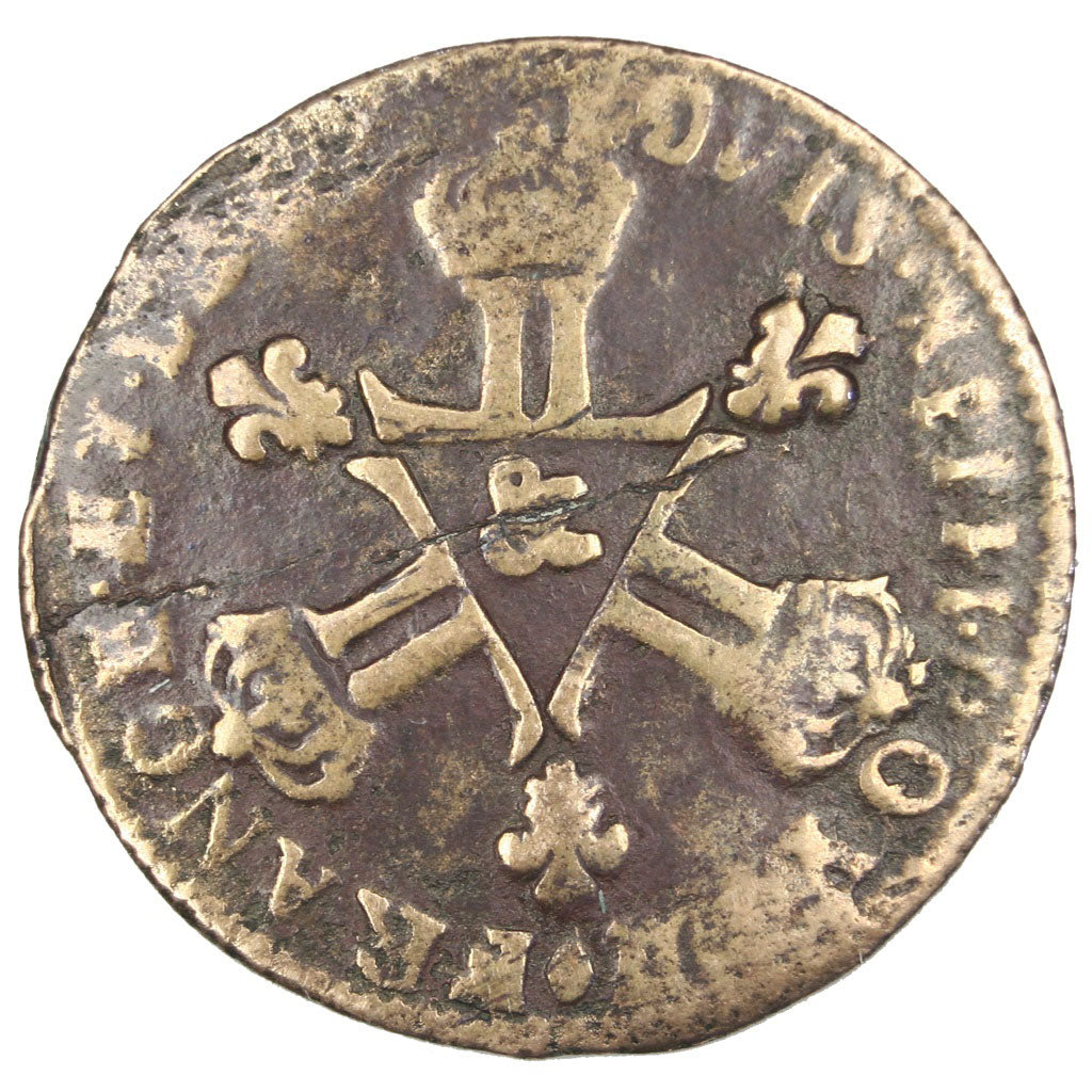 FRANCE, 6 Denarius, 1711, Aix en Provence, VF(20-25), Copper, Gadoury #85, 5.59
