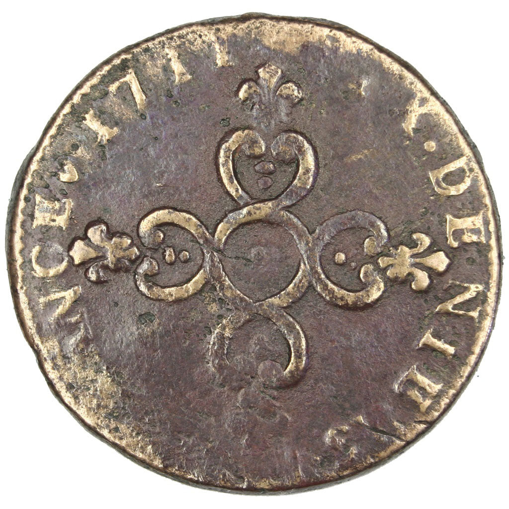 FRANCE, 6 Denarius, 1711, Aix en Provence, VF(20-25), Copper, Gadoury #85, 5.59