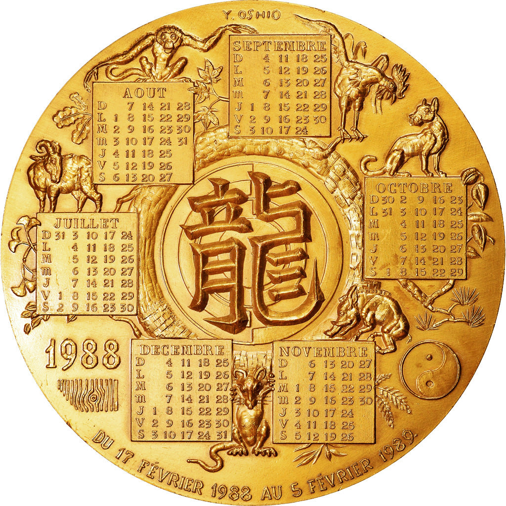 France, Medal, Calendrier Chinois, Année du Dragon, 1988, Oshio, MS(63), Bronze