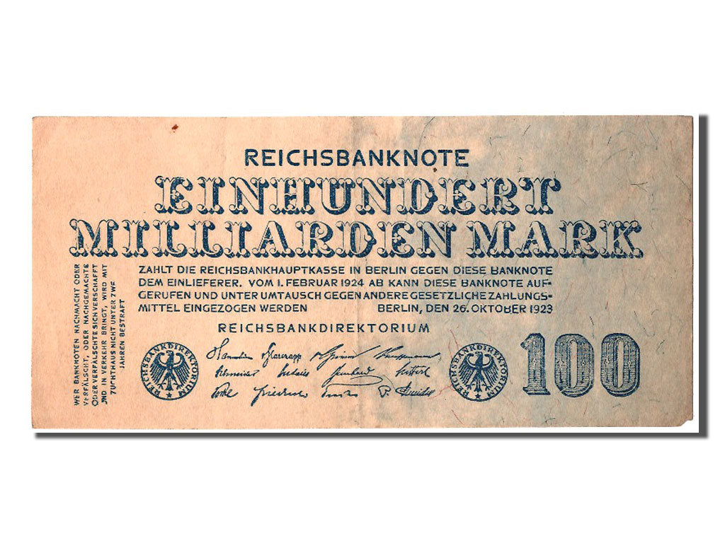 Germany, 100 Milliarden Mark, 1923, KM #126, 1923-10-26, AU(55-58)