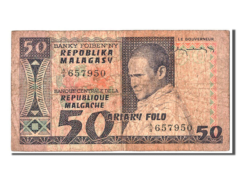 Madagascar, 50 Francs = 10 Ariary, KM #62a, VF(20-25), A/8 657950