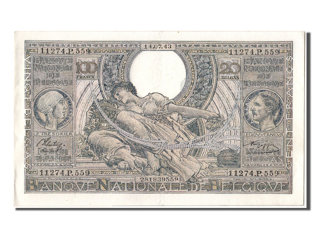 Belgio, 100 Francs-20 Belgas, 1943, 1943-07-14, SPL