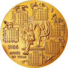 France, Médaille, Calendrier Chinois, Année du Tigre, 1986, Oshio, SPL, Bronze