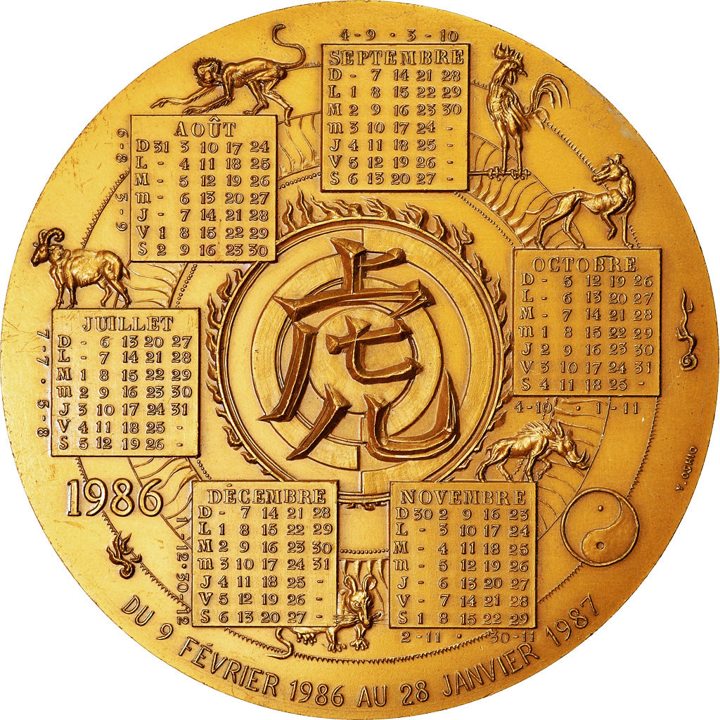 France, Médaille, Calendrier Chinois, Année du Tigre, 1986, Oshio, SPL, Bronze