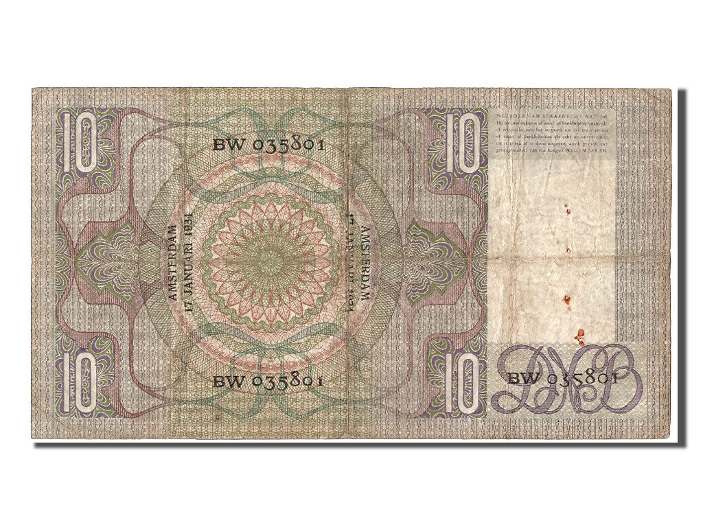 Netherlands, 10 Gulden, 1934, KM #49, 1934-01-17, VF(30-35), BW 035801