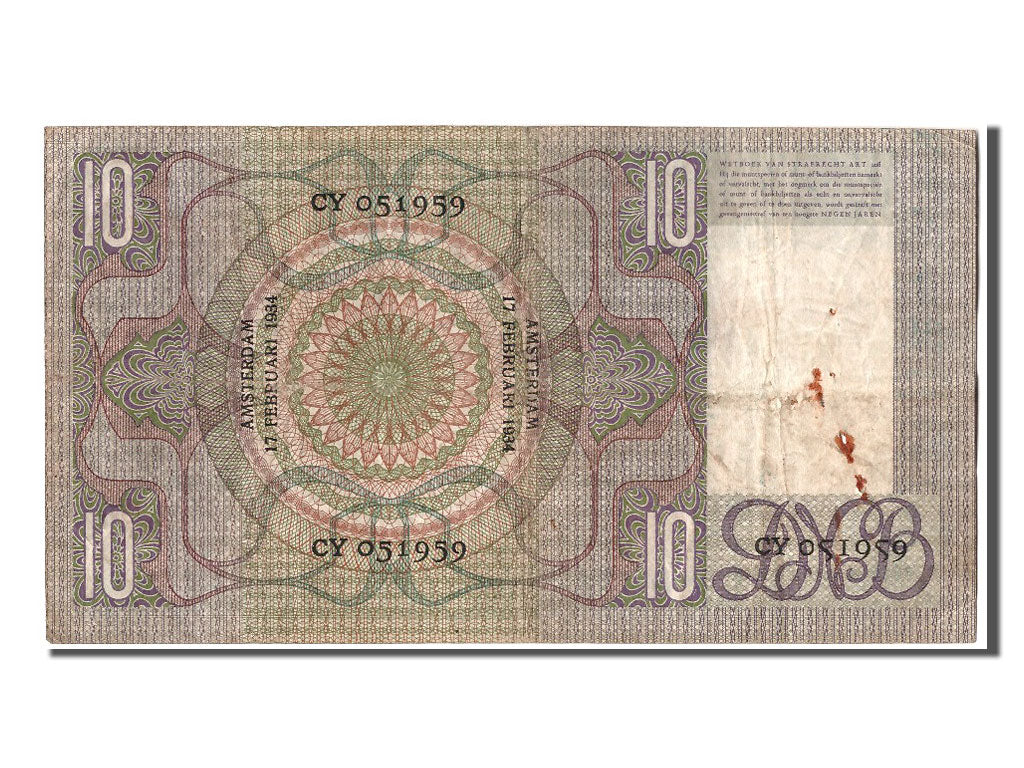Banknote, Netherlands, 10 Gulden, 1934, 1934-02-17, VF(30-35)