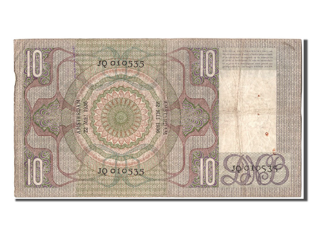 Netherlands, 10 Gulden, 1936, KM #49, 1936-05-22, VF(30-35), JQ 010535