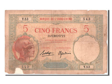 French Somaliland, 5 Francs, KM #11, VG(8-10), 543 Y.53