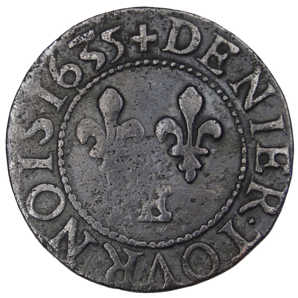FRANCE, Denier Tournois, 1635, Tours, EF(40-45), Copper, CGKL #478, 1.80