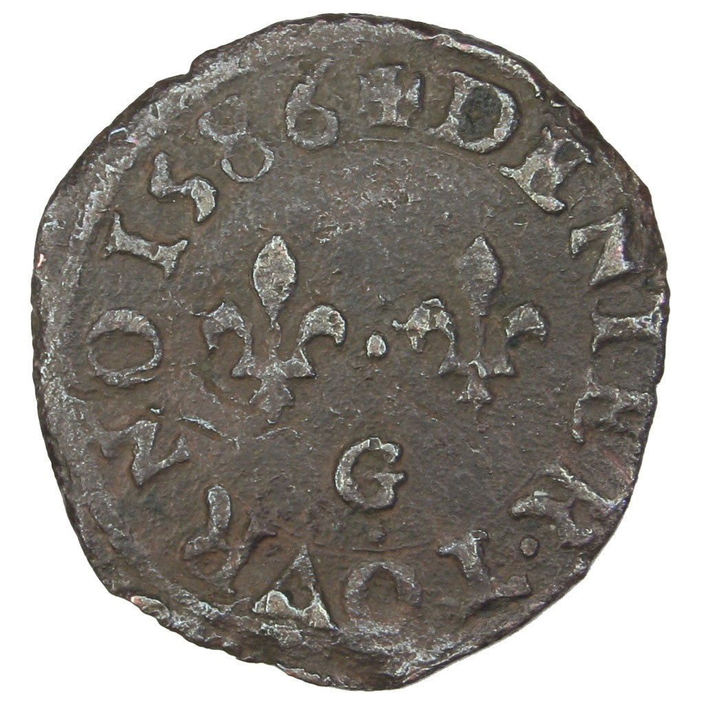 Coin, France, Denier Tournois, 1586, Poitiers, VF(20-25), Copper, CGKL:98