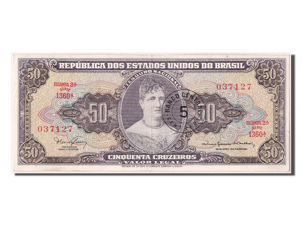 Banknote, Brazil, 5 Centavos on 50 Cruzeiros, UNC(60-62)