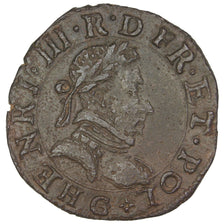 Coin, France, Double Tournois, 1586, Poitiers, AU(50-53), Copper, CGKL:96
