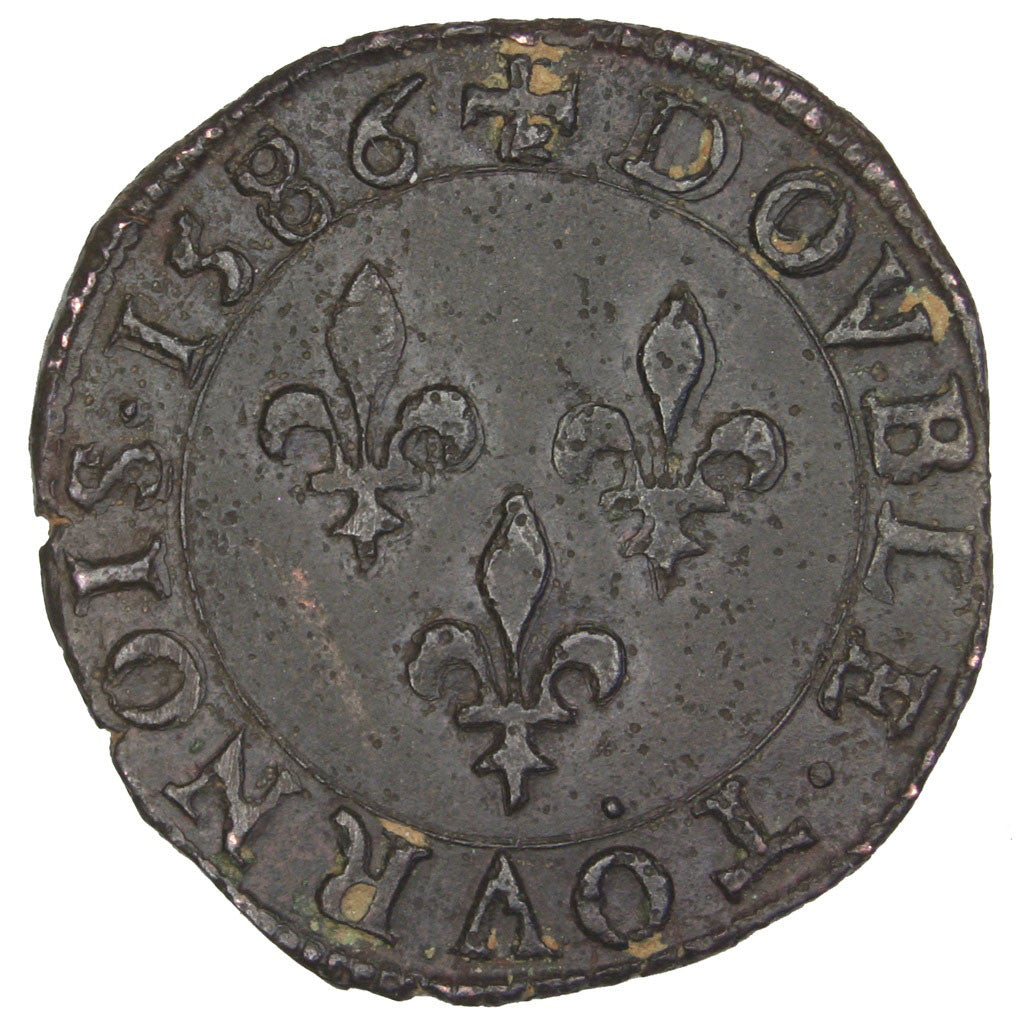 Coin, France, Double Tournois, 1586, Poitiers, AU(50-53), Copper, CGKL:96