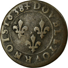 Moneta, Francia, Louis XIII, Double Tournois, 1638, MB, Rame, CGKL:520