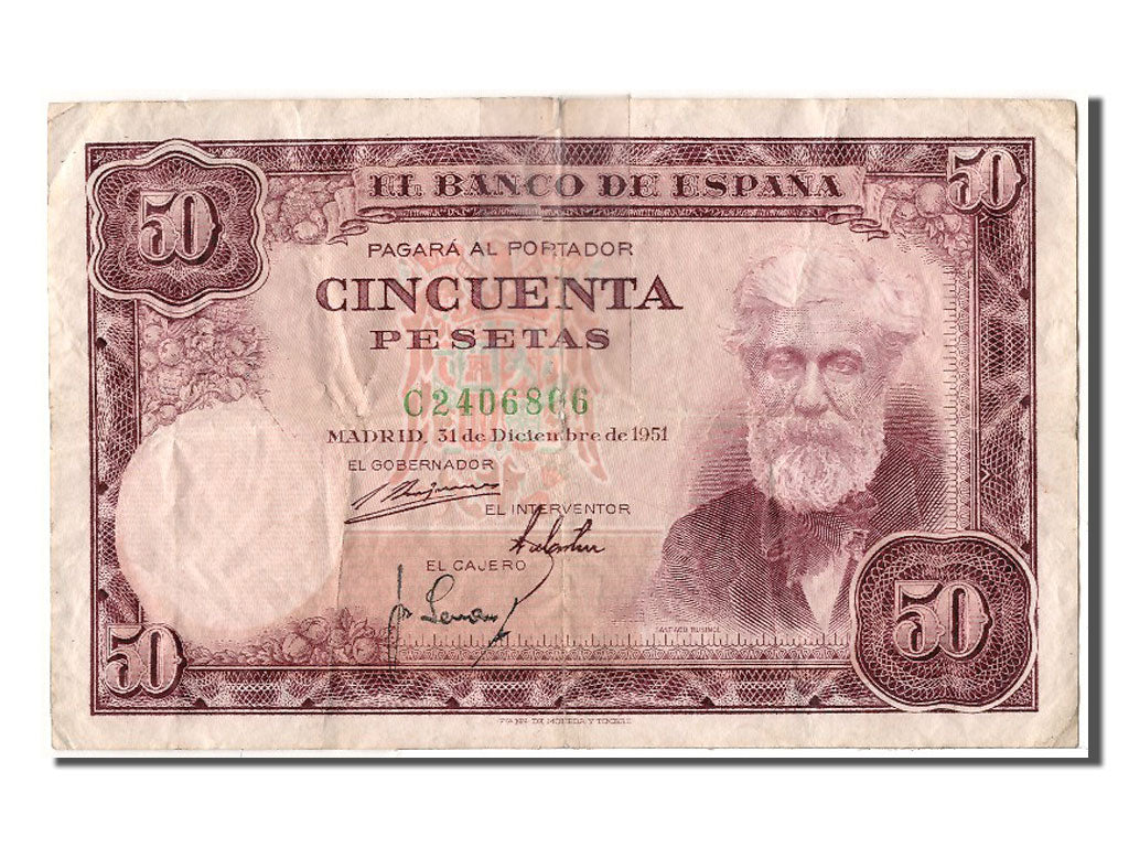 Banknote, Spain, 50 Pesetas, 1951, 1951-12-31, VF(30-35)