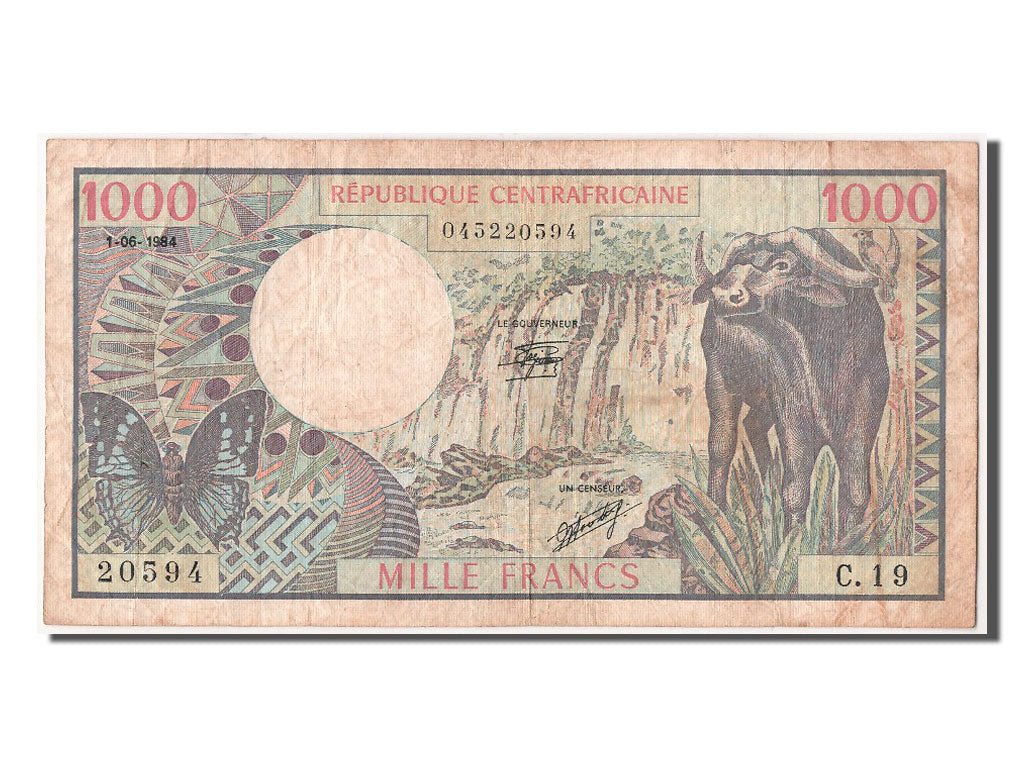 Central African Republic, 1000 Francs, 1984, KM #10, 1984-06-01, EF(40-45),...