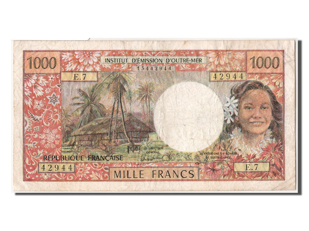 Tahiti, 1000 Francs, KM #27d, EF(40-45), E.7 42944