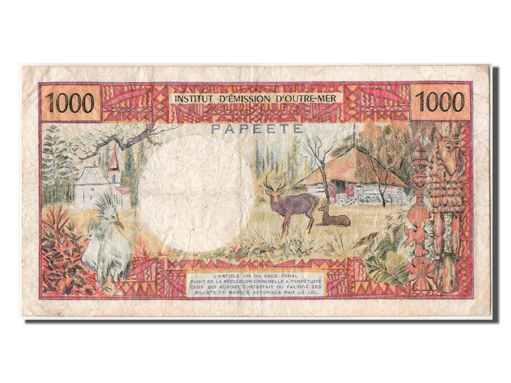 Tahiti, 1000 Francs, KM #27d, EF(40-45), E.7 42944