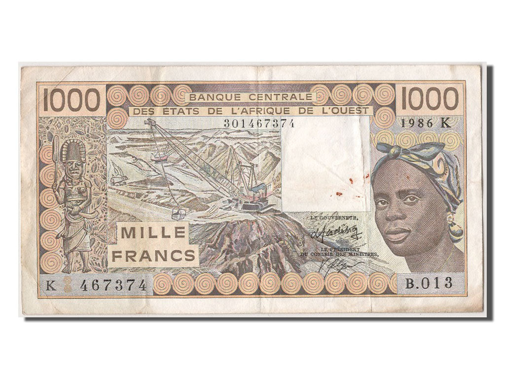 West African States, 1000 Francs, 1986, KM #707Kg, EF(40-45), B.013 K 467374
