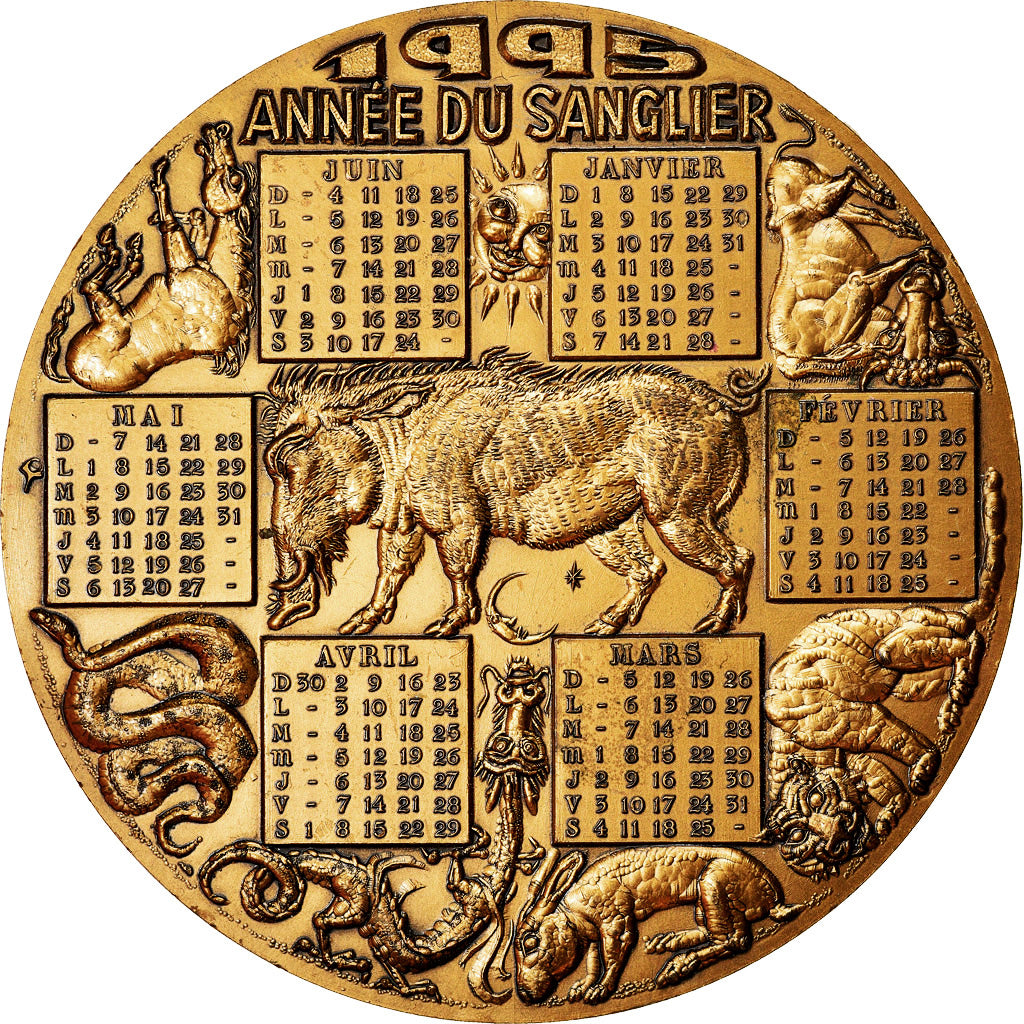France, Médaille, Calendrier Chinois, Année du Sanglier, 1995, Oshio, SPL