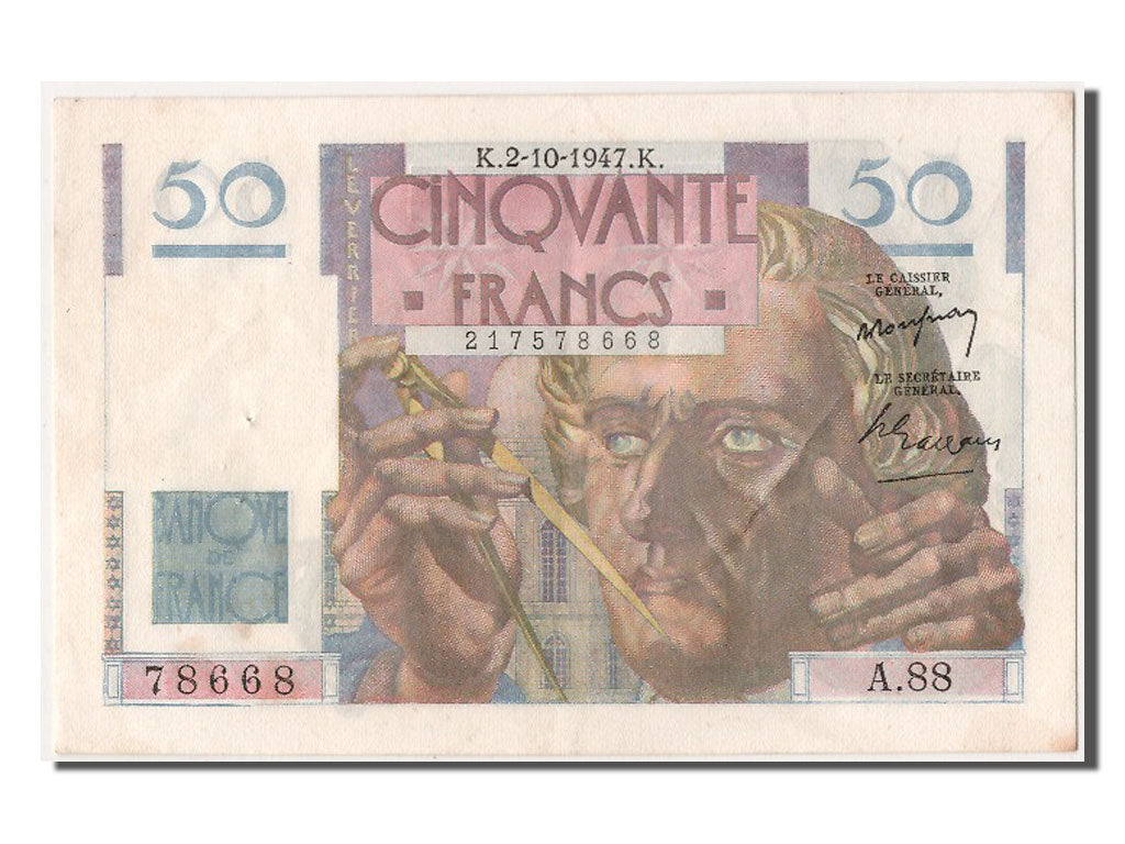 France, 50 Francs, 50 F 1946-1951 ''Le Verrier'', 1947, KM #127b, 1947-10-02,...