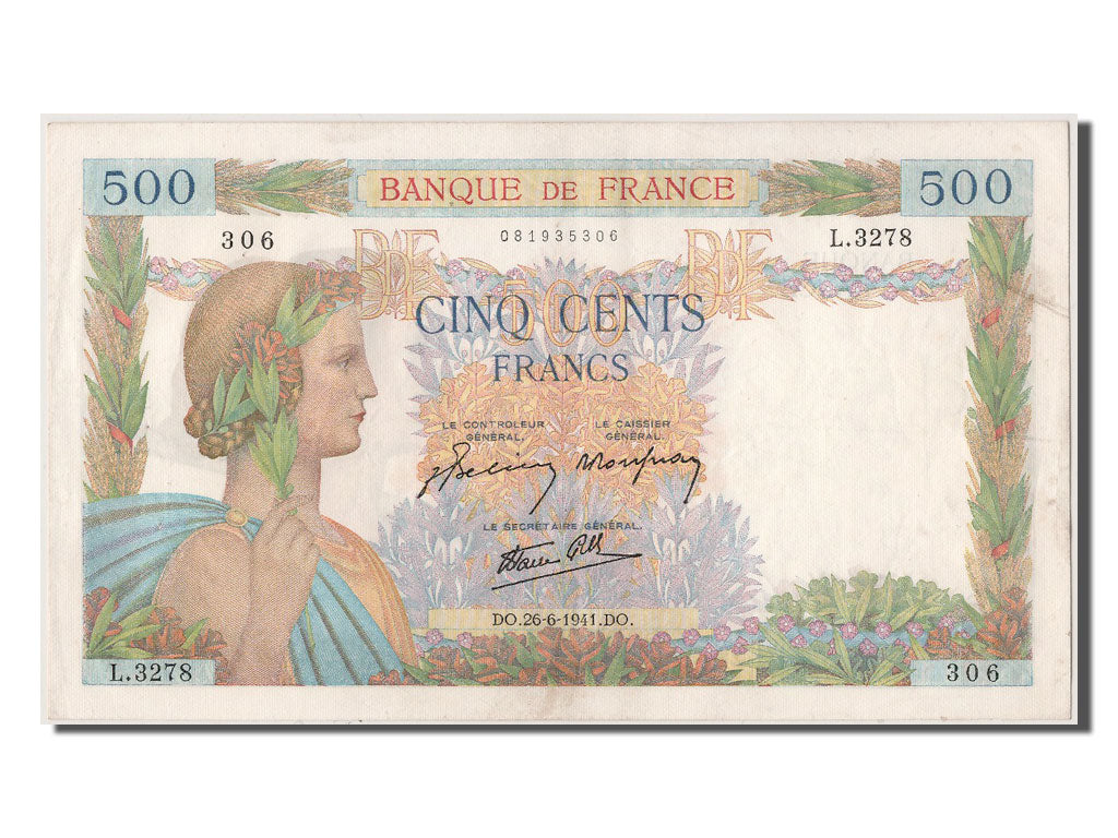 France, 500 Francs, 500 F 1940-1944 ''La Paix'', 1941, KM #95b, 1941-06-26,...