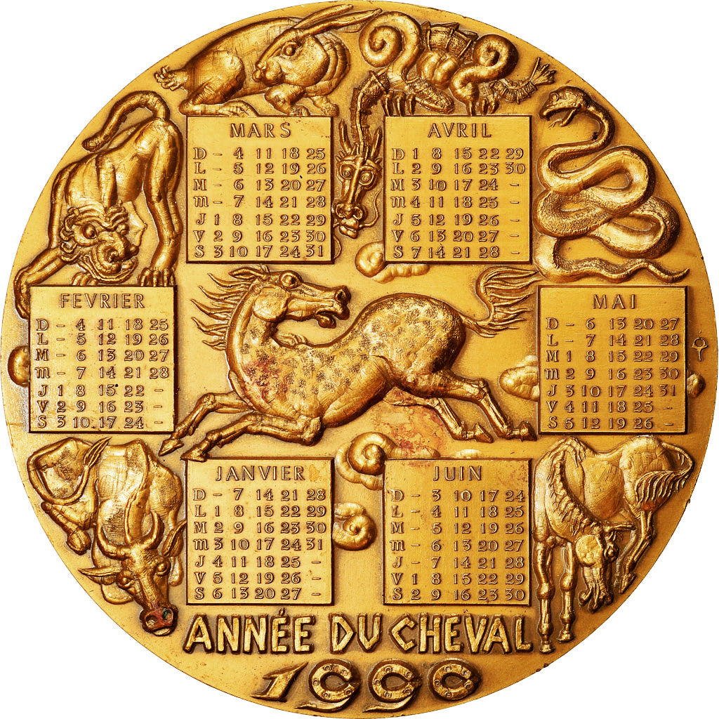 France, Medal, Calendrier Chinois, Année du Cheval, 1990, Oshio, MS(63), Bronze