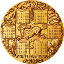 France, Medal, Calendrier Chinois, Année du Cheval, 1990, Oshio, MS(63), Bronze