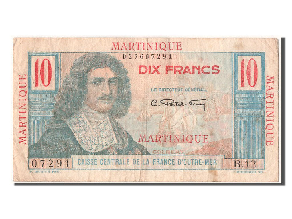 Martinique, 10 Francs, KM #28, EF(40-45), B.12 07291