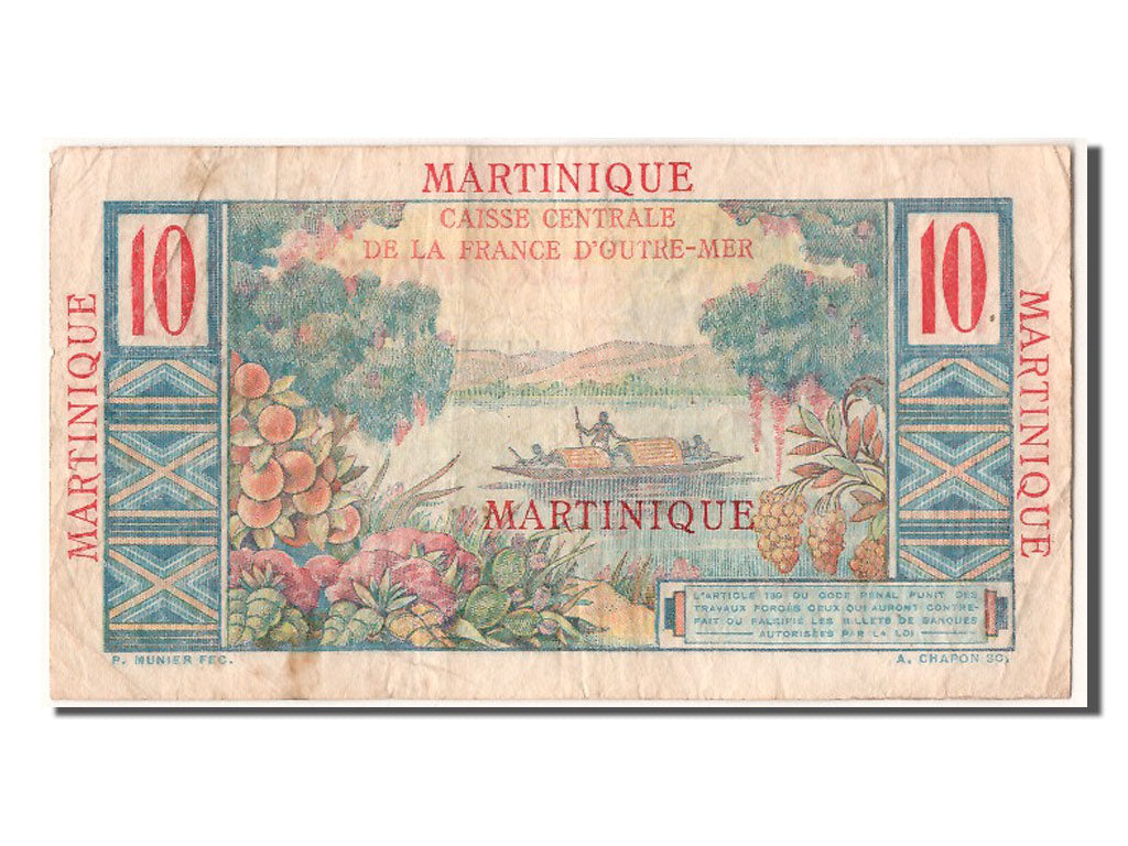 Martinique, 10 Francs, KM #28, EF(40-45), B.12 07291