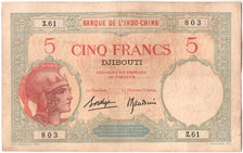 Billet, Côte française des Somalis, 5 Francs, 1943, TTB