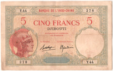 Banknote, French Somaliland, 5 Francs, 1943, EF(40-45)