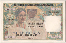 Madagascar, 1000 Francs = 200 Ariary, 1953, KM #54, UNC(60-62), W.592 124