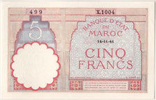 Morocco, 5 Francs, 1941, KM #23Ab, 1941-11-14, UNC(63), X.1004 499